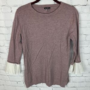 Vila Milano Dusty Rose Sweater Top with White Pleated Sleeves Size Small